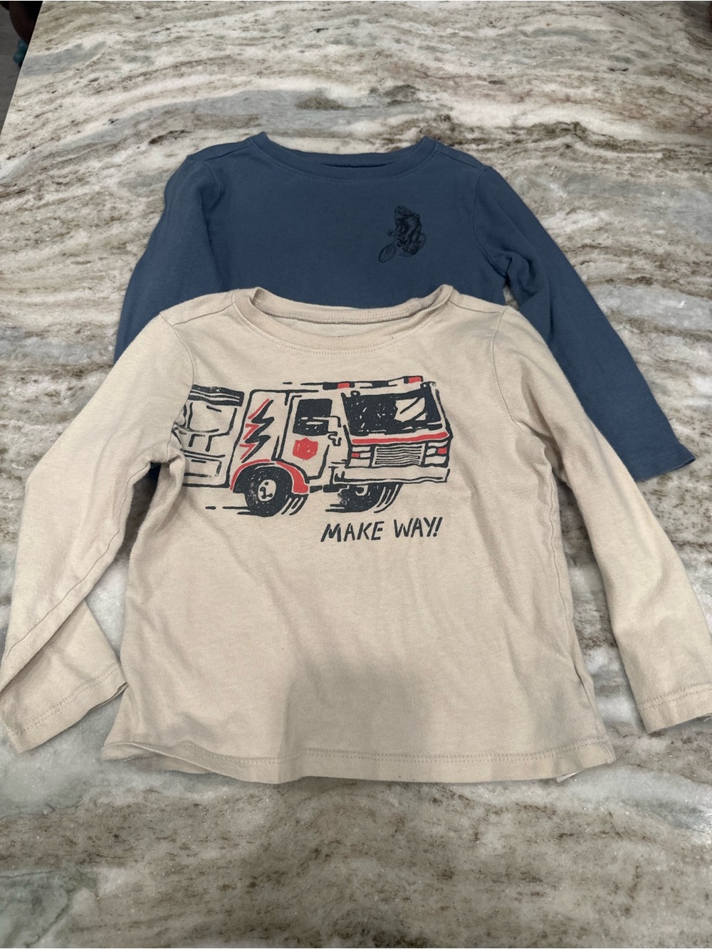 Old Navy Boys Long-Sleeve Tee Set - Cream Fire Truck & Blue Logo